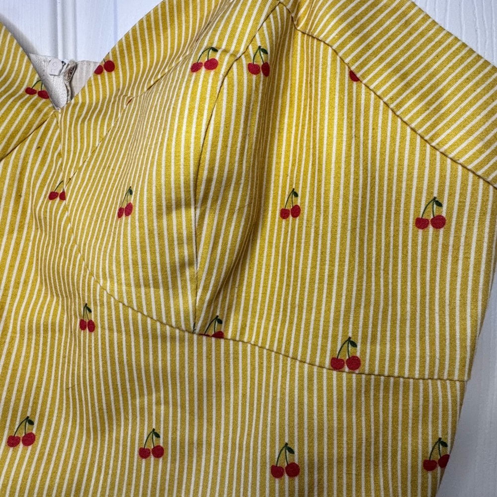 Voodoo Vixen Yellow Cherry Stripe Crop Top - Picture 2 of 5
